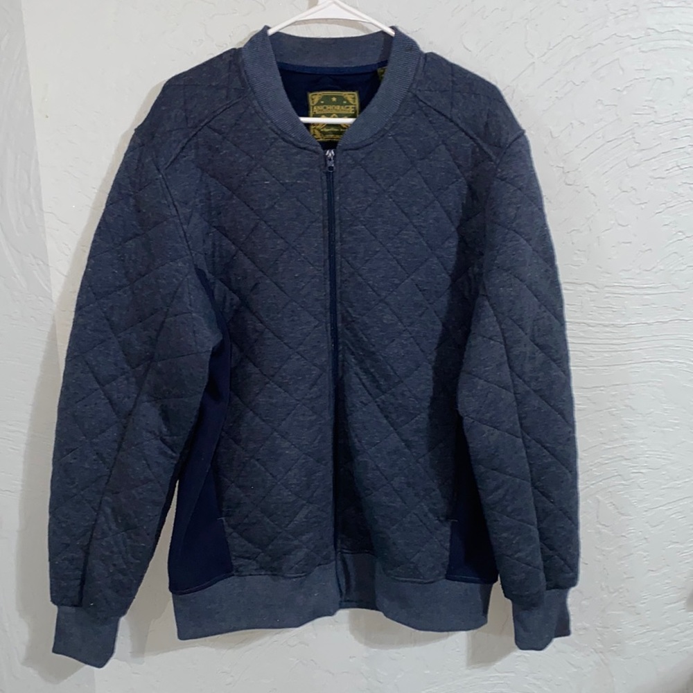 Blue quilted bomber jacket